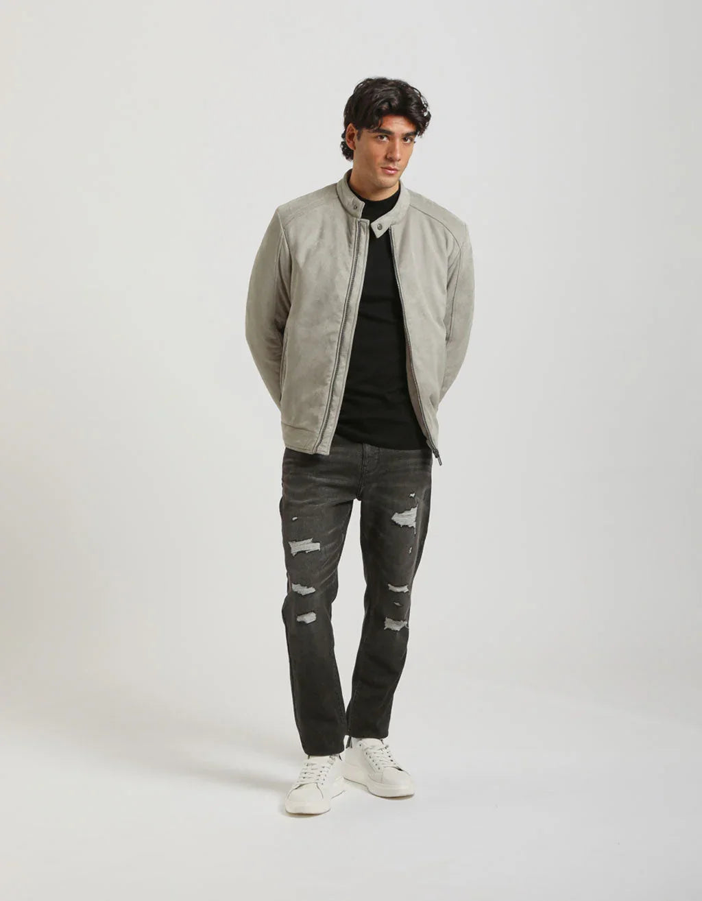 Giubbotto biker effetto camoscio