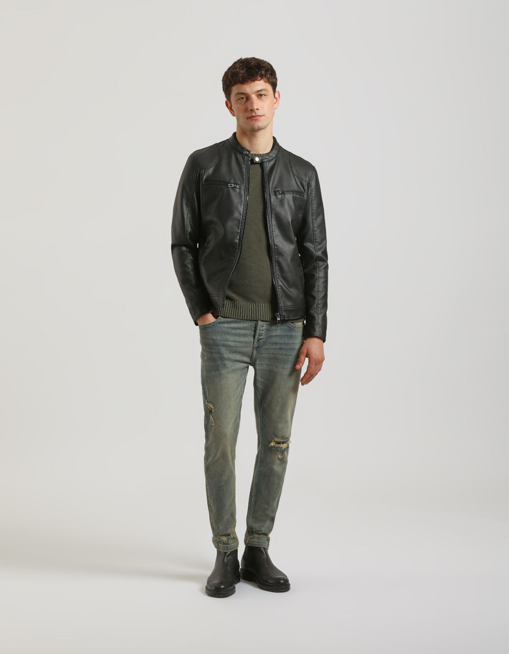 Giubbotto biker effetto pelle