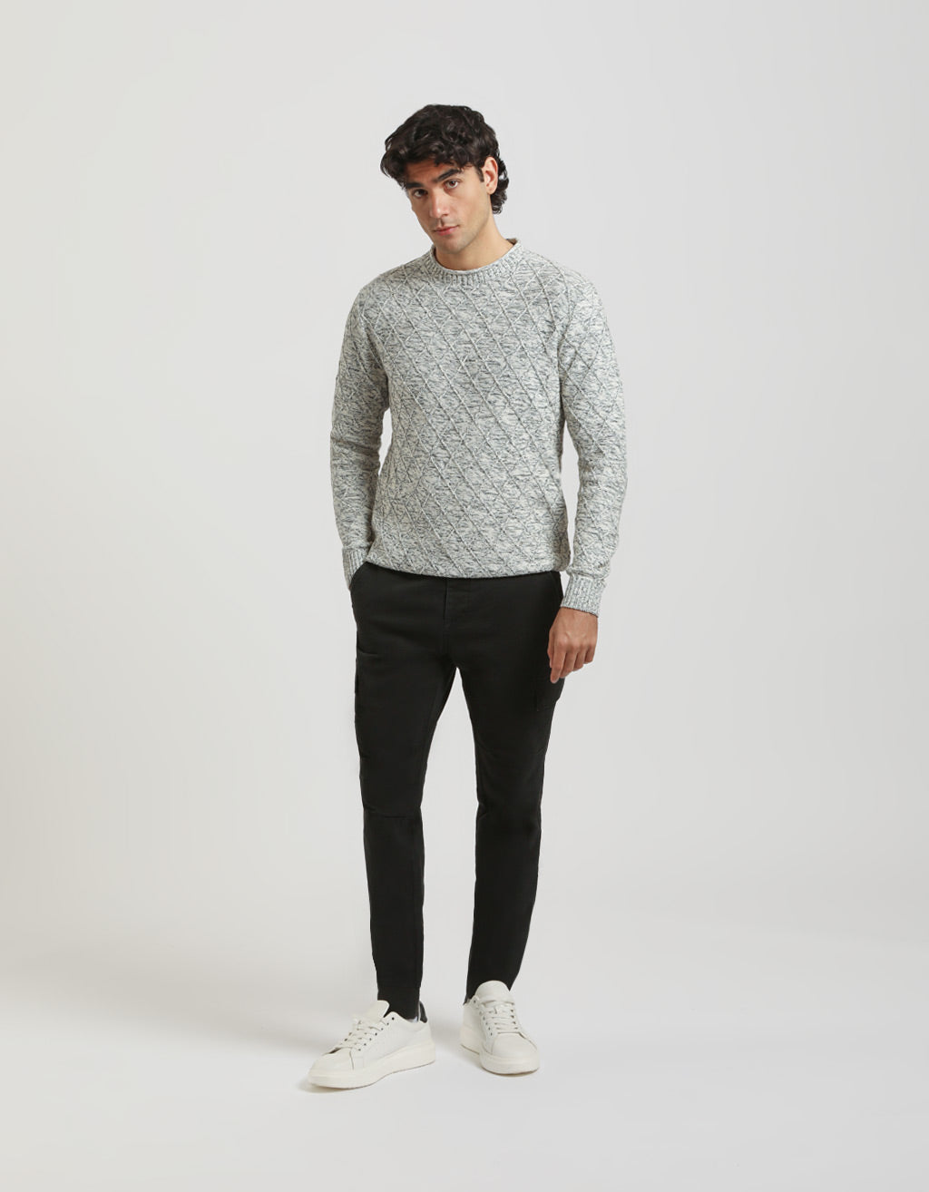 Maglia girocollo con rombi 100% cotone