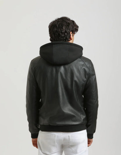 Bomber effetto pelle con cappuccio