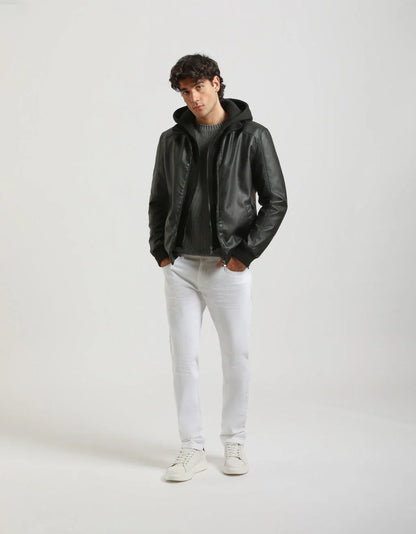 Bomber effetto pelle con cappuccio