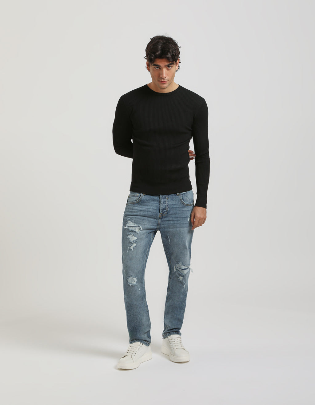 Maglia girocollo a coste