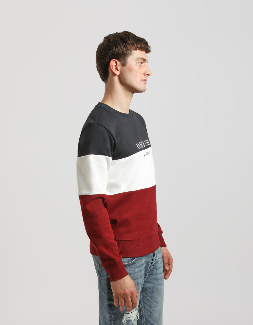 Felpa girocollo colorblock