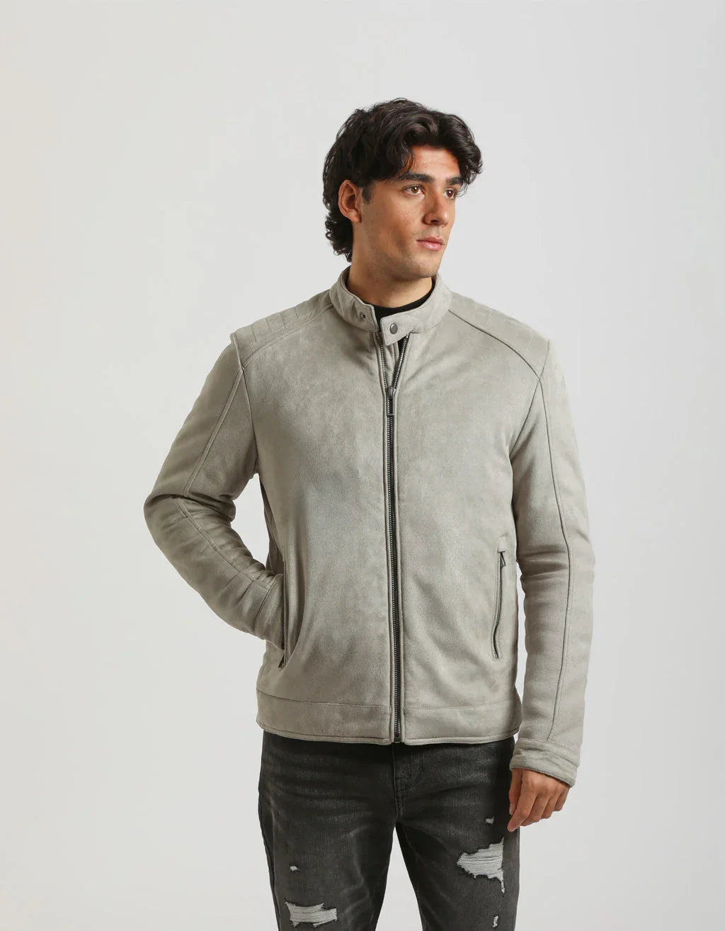 Giubbotto biker effetto camoscio