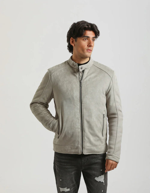 Giubbotto biker effetto camoscio