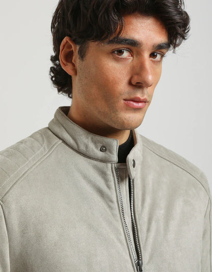 Giubbotto biker effetto camoscio