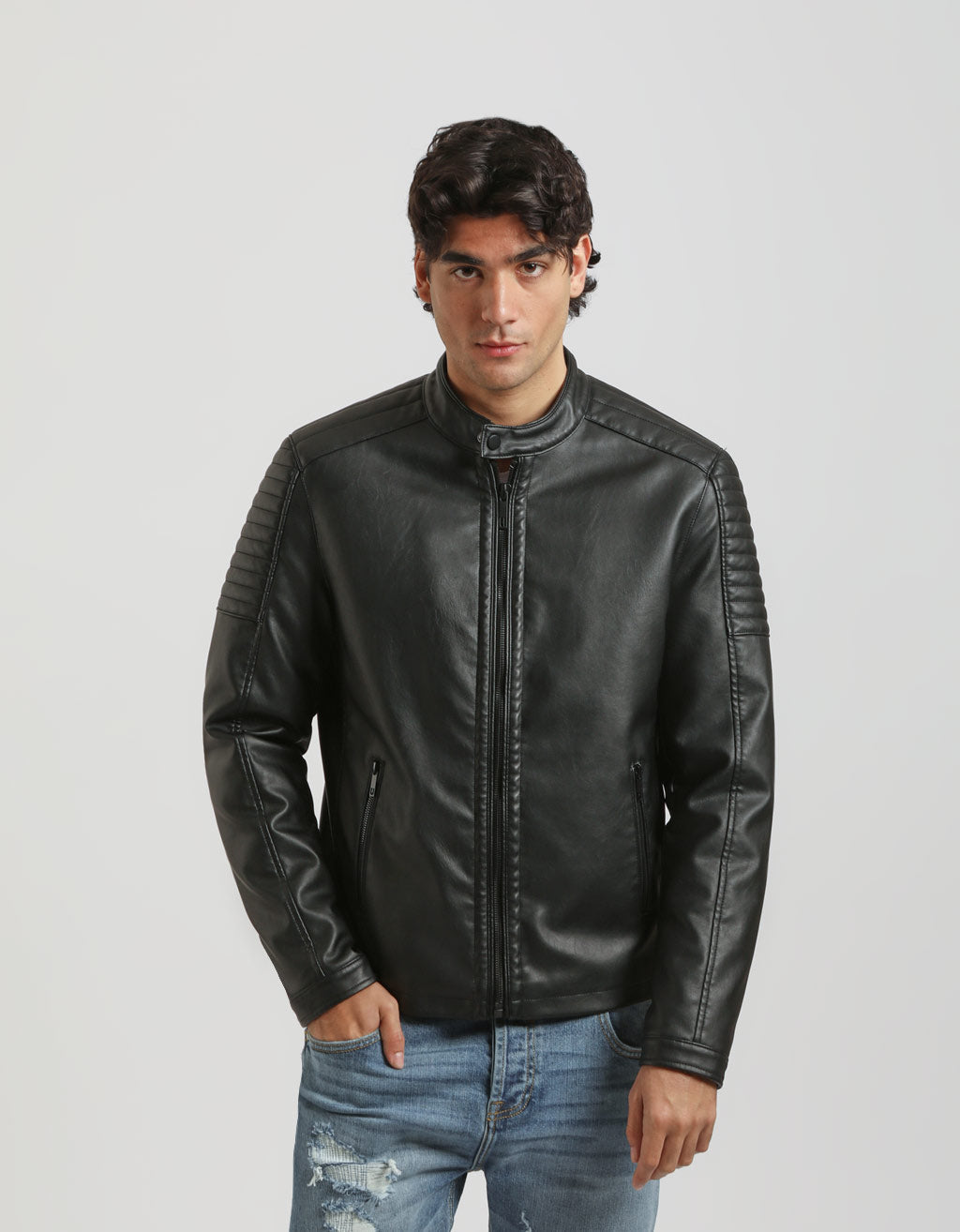 Giubbotto biker effetto pelle