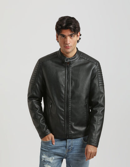 Giubbotto biker effetto pelle