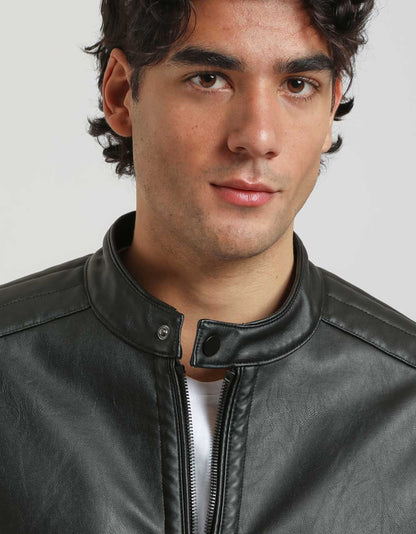 Giubbotto biker effetto pelle