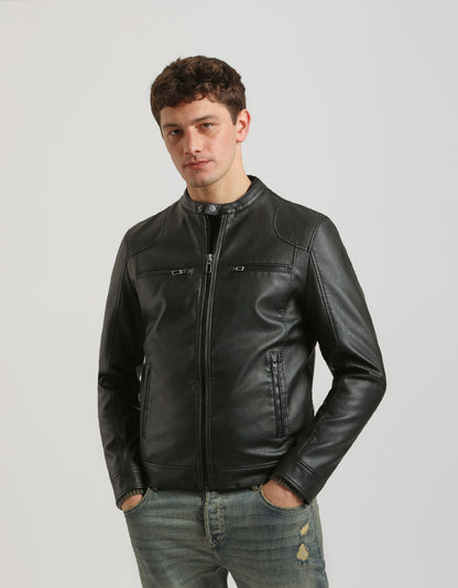 Giubbotto biker effetto pelle