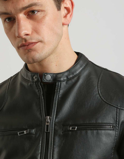 Giubbotto biker effetto pelle