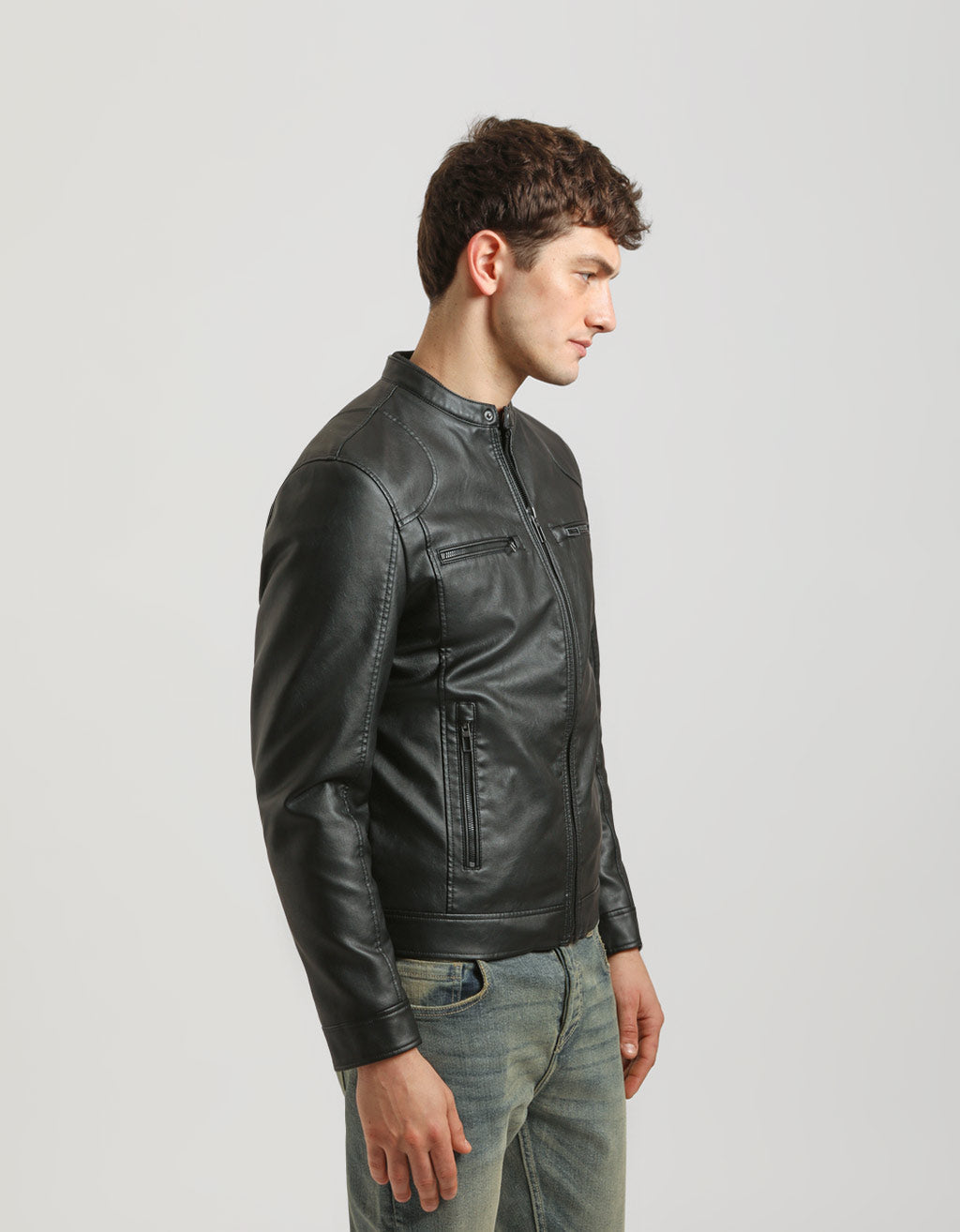 Giubbotto biker effetto pelle