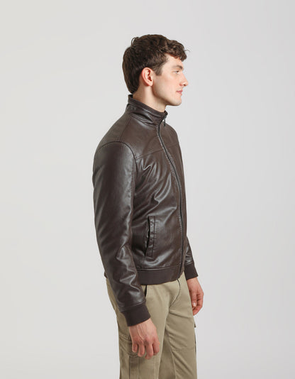 Giubbotto effetto pelle con collo lupetto