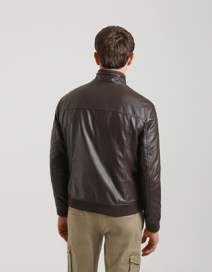 Giubbotto effetto pelle con collo lupetto