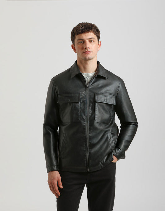 Giacca camicia effetto pelle