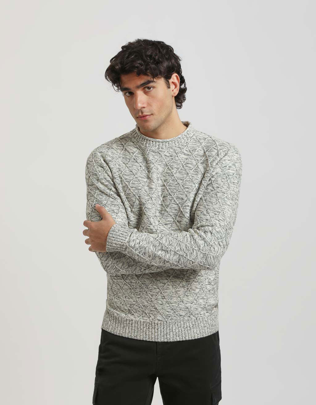 Maglia girocollo con rombi 100% cotone