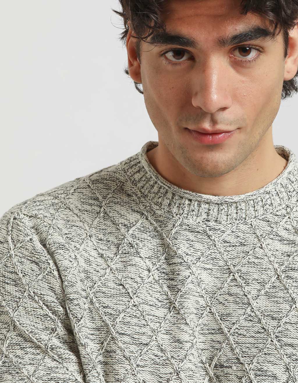 Maglia girocollo con rombi 100% cotone