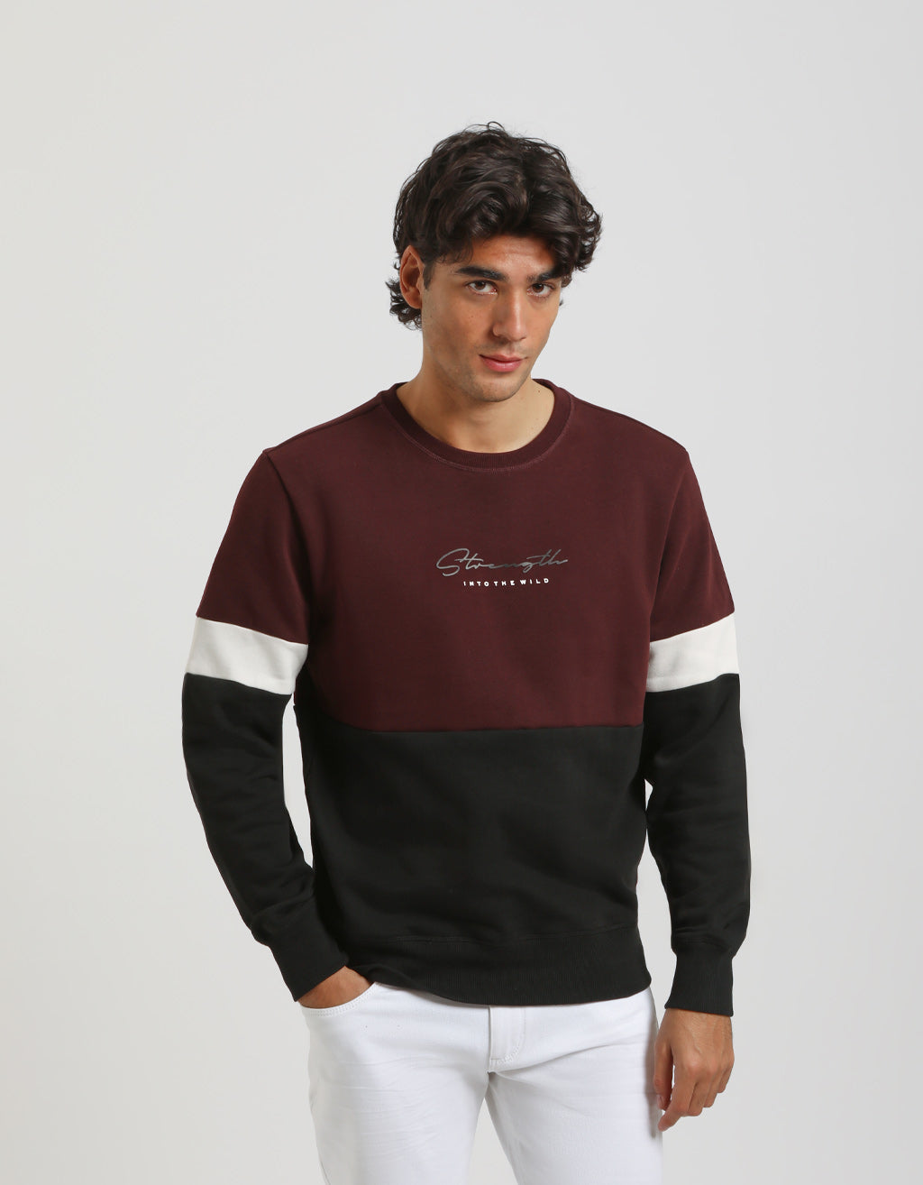 Felpa girocollo colorblock