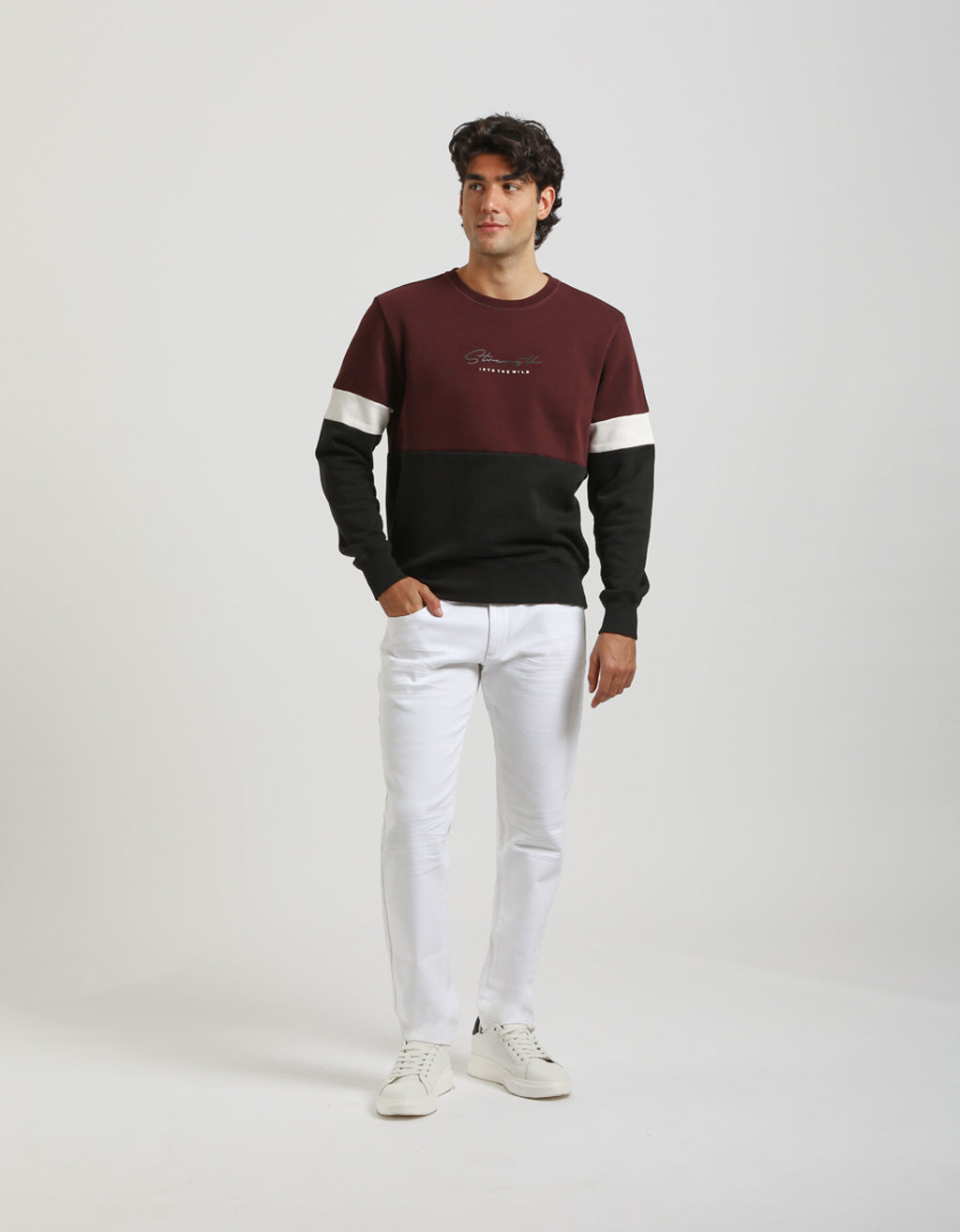 Felpa girocollo colorblock