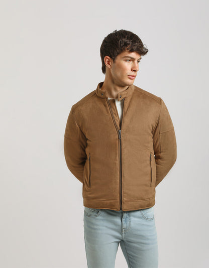 Giubbotto biker effetto camoscio