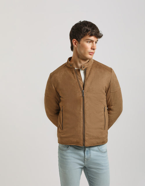 Giubbotto biker effetto camoscio