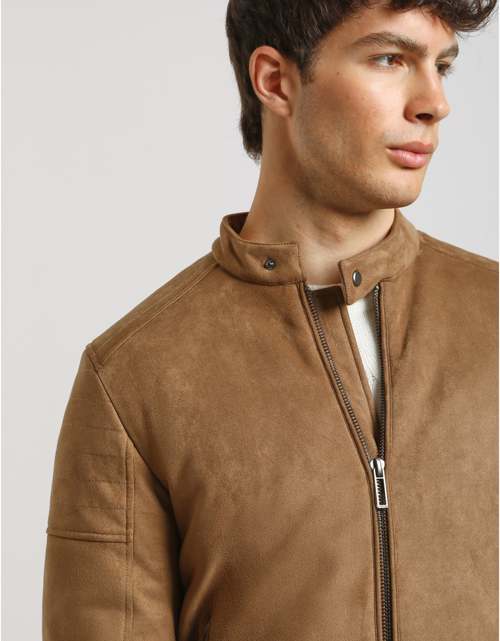 Giubbotto biker effetto camoscio