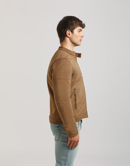 Giubbotto biker effetto camoscio