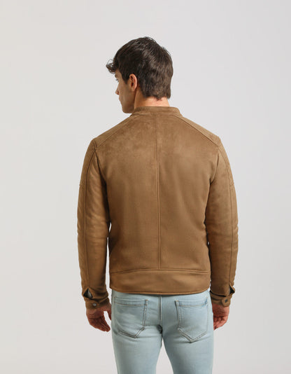 Giubbotto biker effetto camoscio