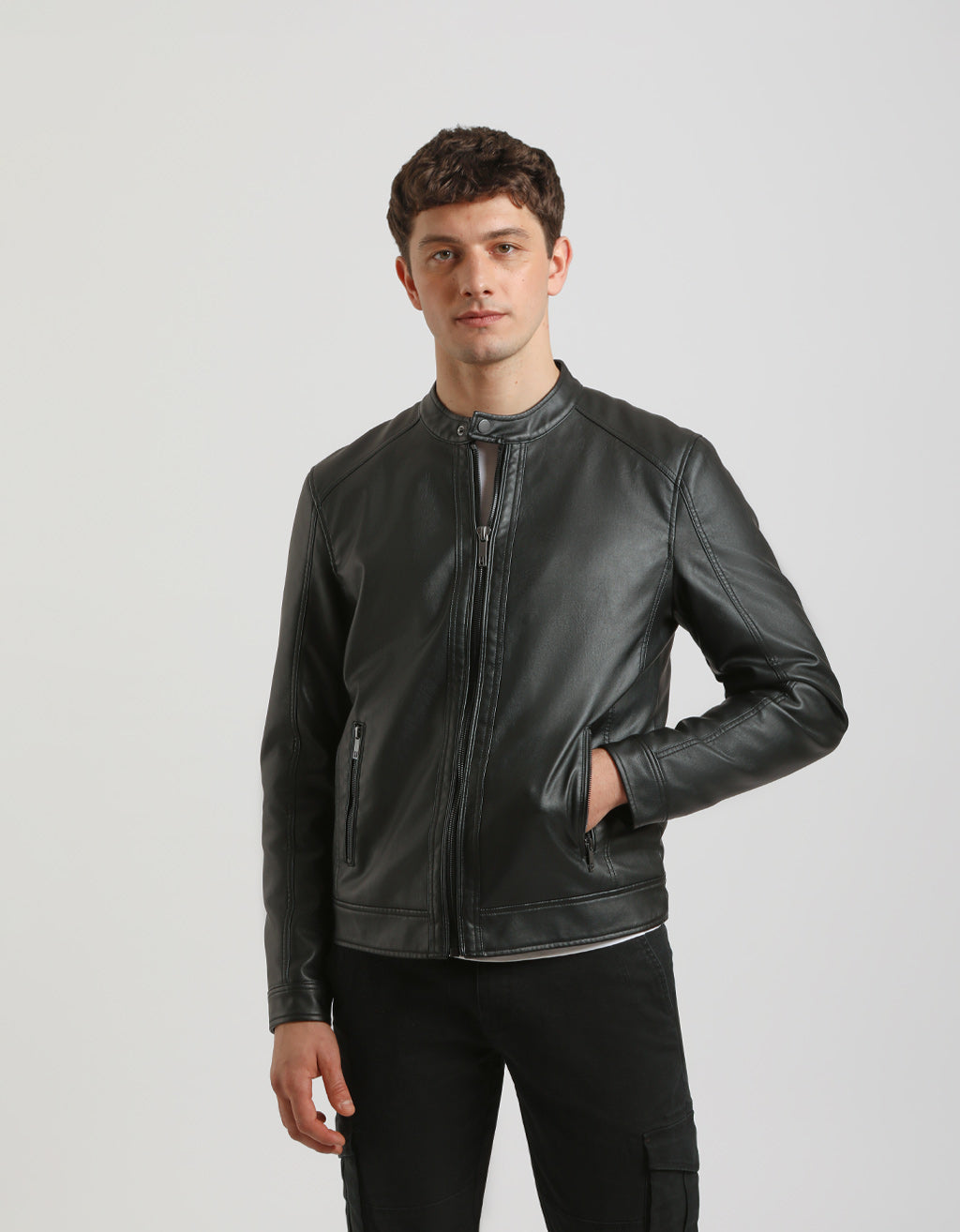 Giubbotto biker effetto pelle