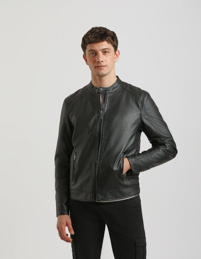 Giubbotto biker effetto pelle