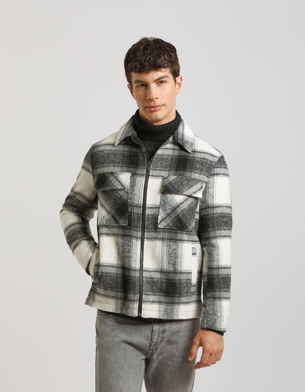 Giacca camicia a quadri con zip