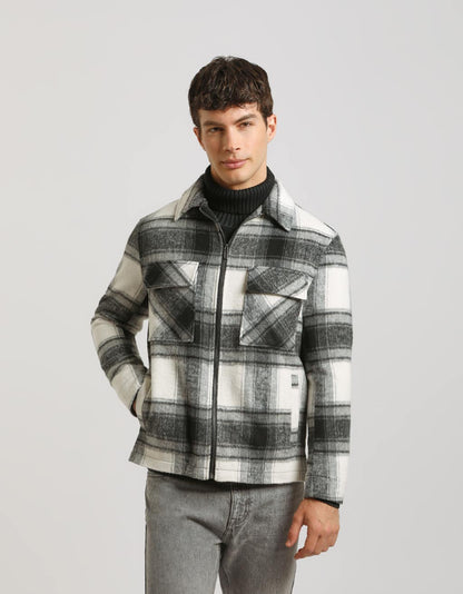 Giacca camicia a quadri con zip