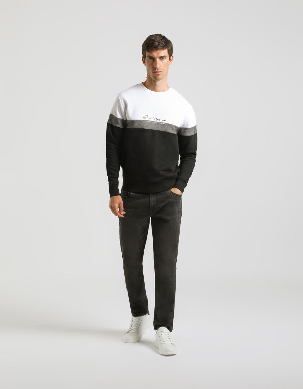 Felpa girocollo colorblock