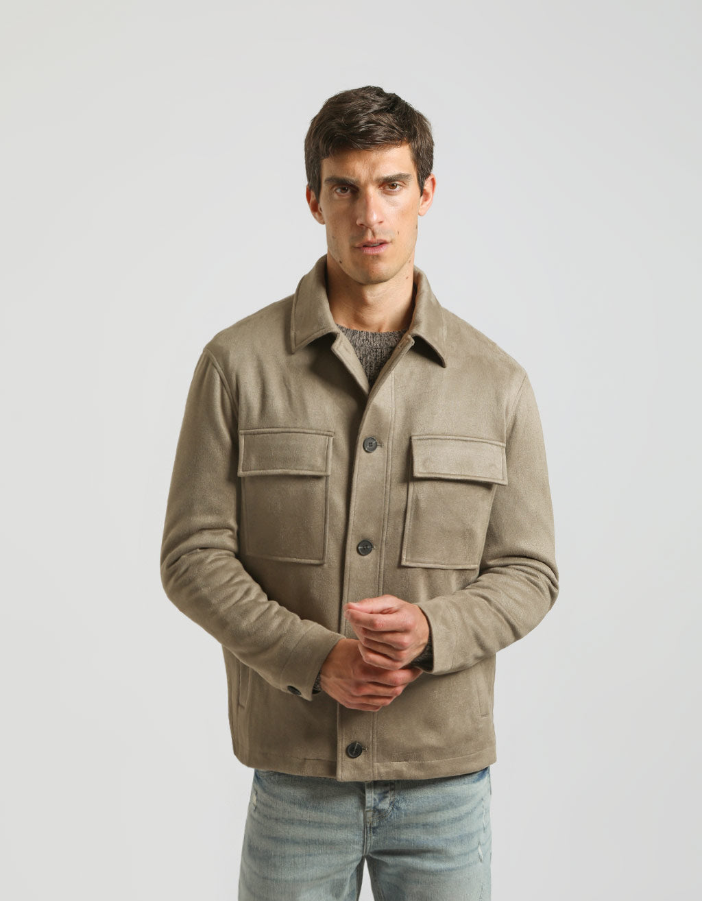 Giacca camicia effetto camoscio