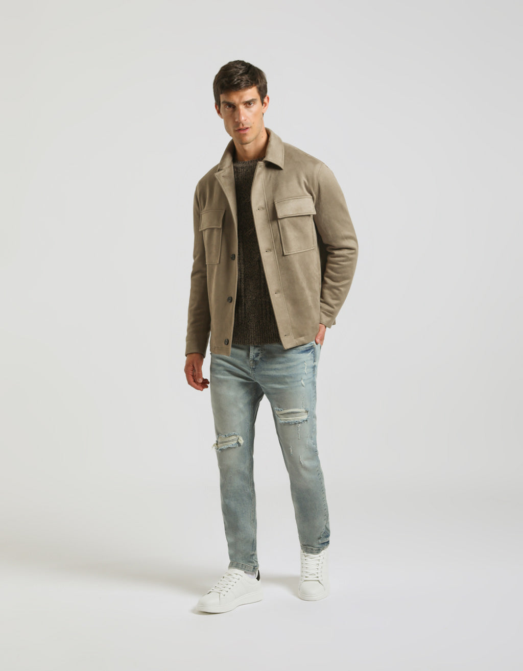 Giacca camicia effetto camoscio