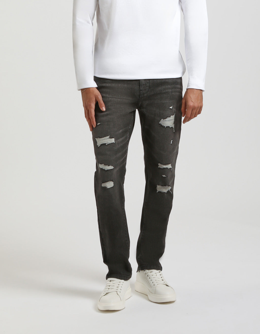 Jeans regular fit con strappi nero