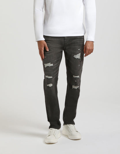 Jeans regular fit con strappi nero