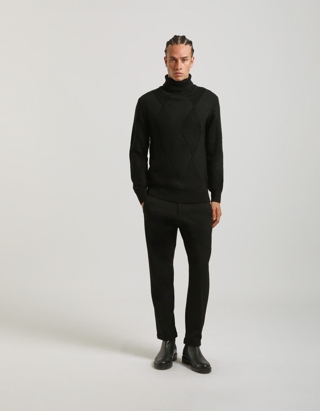 Maglia collo alto a rombi